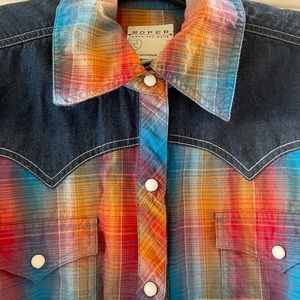 Ladies Roper LS Western Pearl Snap Shirt Small
